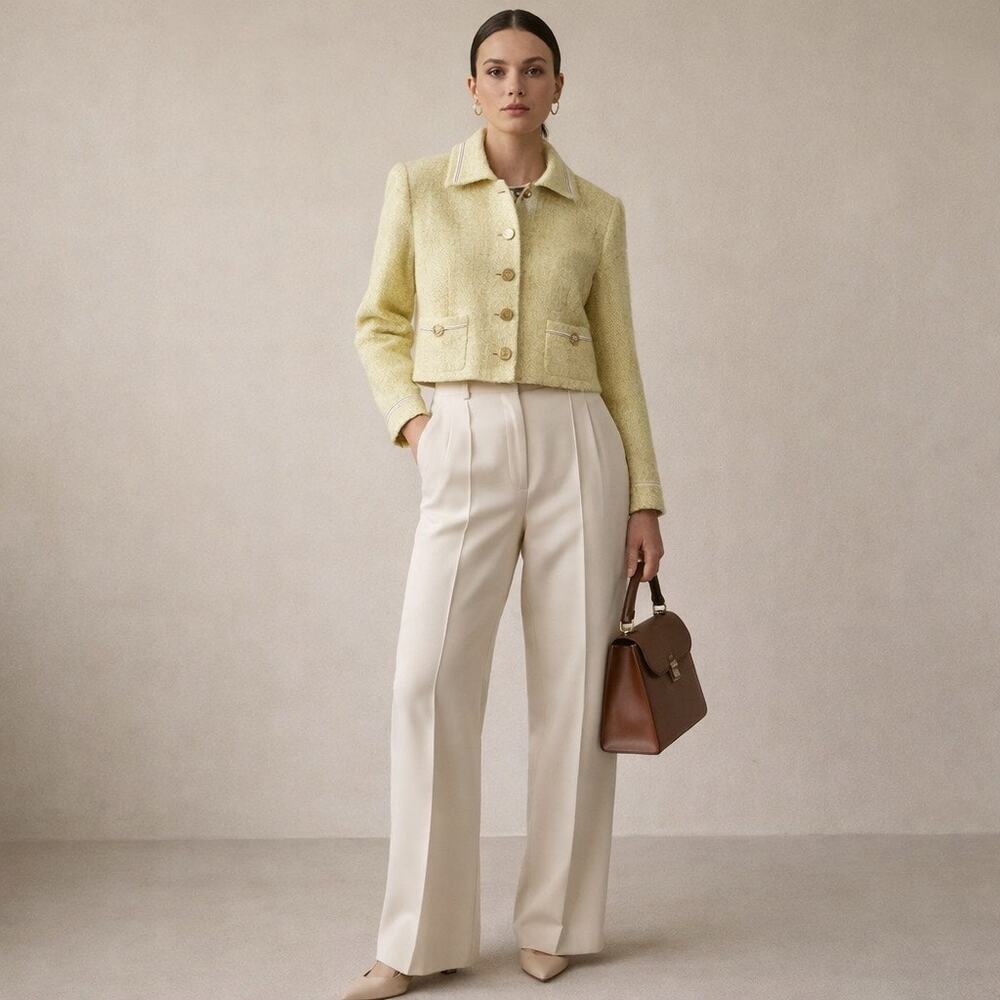 Vintage St. John Tweed Jacket Cardigan Yellow 2 Small Cropped Blazer Luxury - Picture 2 of 11
